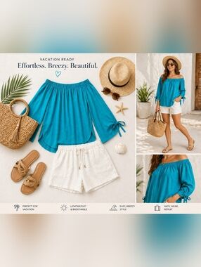 DG2 Diane Gilman Cotton Blend Turquoise Off-Shoulder Top (NWT) XL